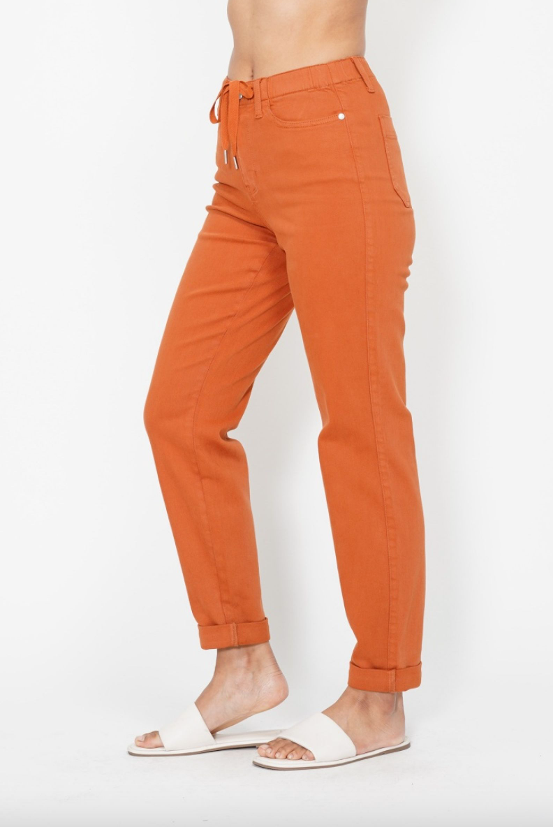 Judy Blue Double Cuff Joggers - Auburn Orange