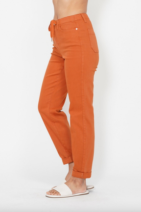 Judy Blue Double Cuff Joggers - Auburn Orange