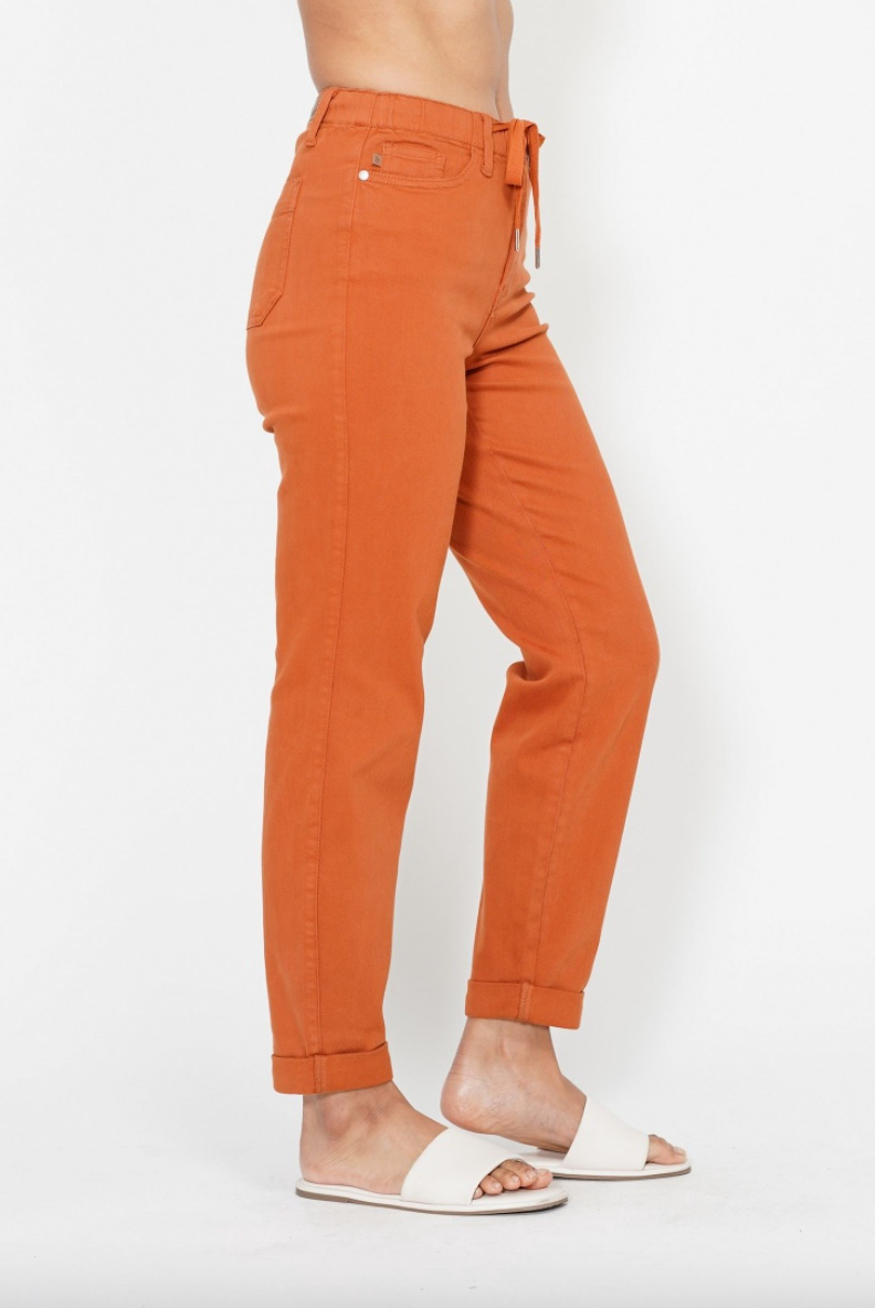 Judy Blue Double Cuff Joggers - Auburn Orange