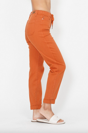 Judy Blue Double Cuff Joggers - Auburn Orange