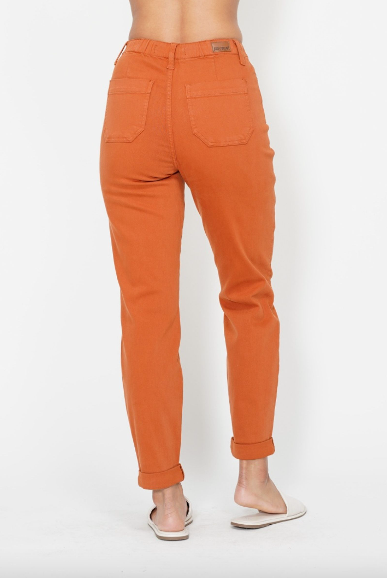 Judy Blue Double Cuff Joggers - Auburn Orange