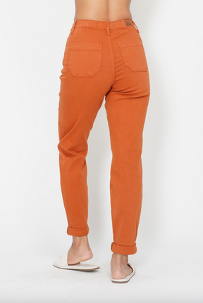 Judy Blue Double Cuff Joggers - Auburn Orange