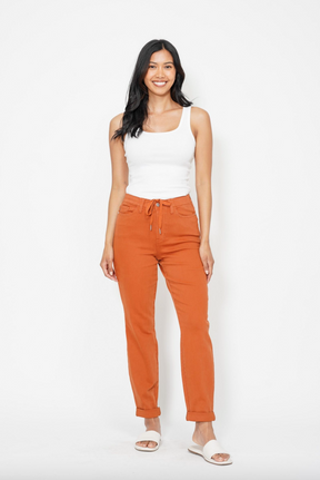 Judy Blue Double Cuff Joggers - Auburn Orange