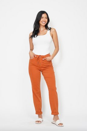 Judy Blue Double Cuff Joggers - Auburn Orange