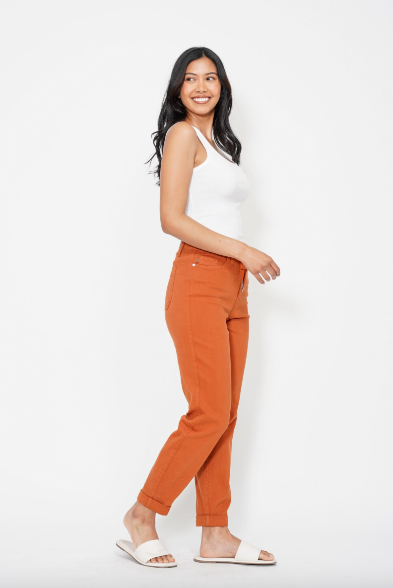 Judy Blue Double Cuff Joggers - Auburn Orange