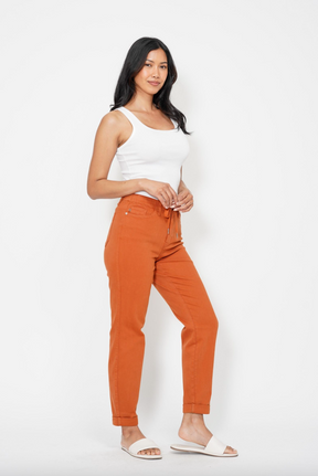 Judy Blue Double Cuff Joggers - Auburn Orange