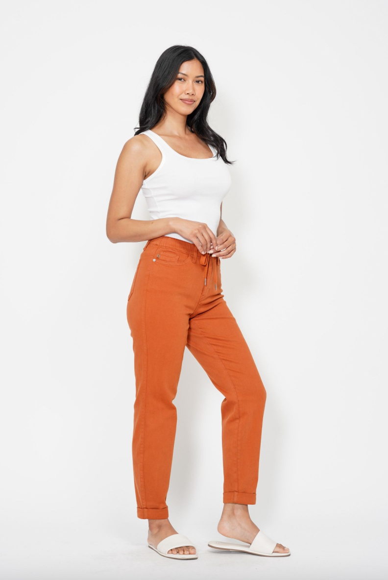 Judy Blue Double Cuff Joggers - Auburn Orange