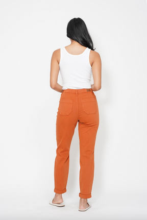 Judy Blue Double Cuff Joggers - Auburn Orange