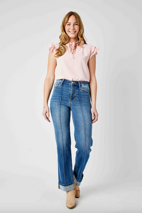 Judy Blue Front Seam Cuffed Straight Leg Jeans