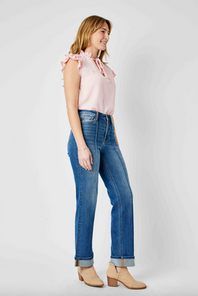 Judy Blue Front Seam Cuffed Straight Leg Jeans