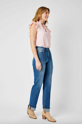 Judy Blue Front Seam Cuffed Straight Leg Jeans