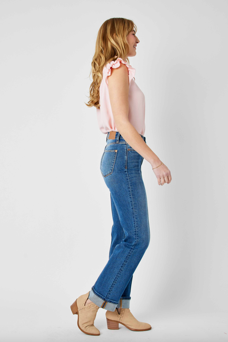 Judy Blue Front Seam Cuffed Straight Leg Jeans