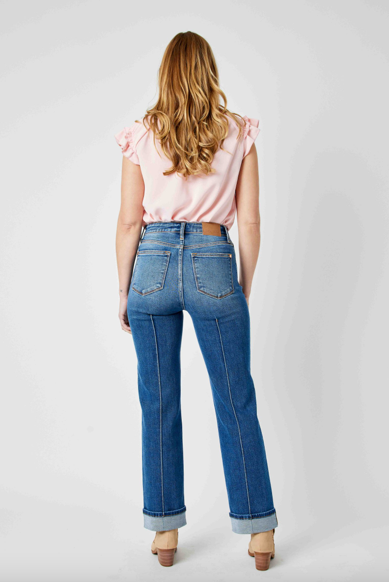 Judy Blue Front Seam Cuffed Straight Leg Jeans