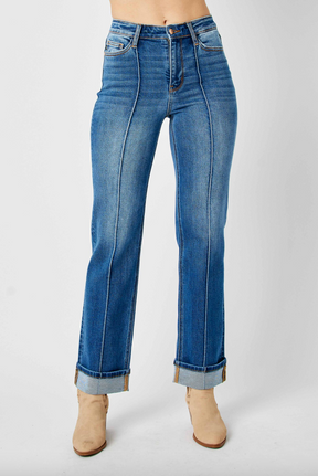 Judy Blue Front Seam Cuffed Straight Leg Jeans