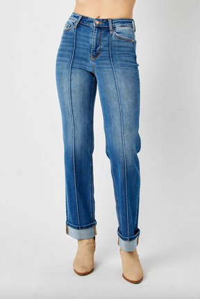 Judy Blue Front Seam Cuffed Straight Leg Jeans