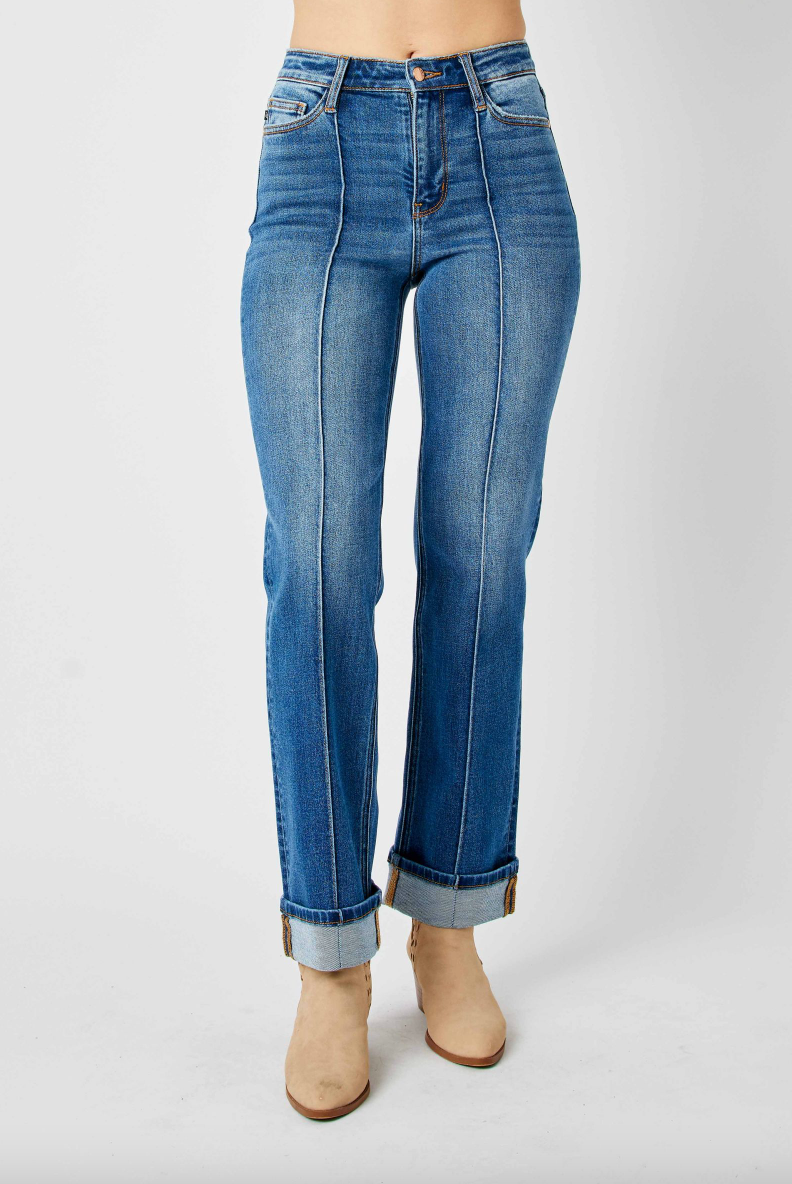 Judy Blue Front Seam Cuffed Straight Leg Jeans