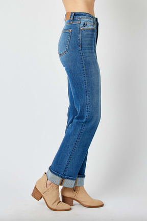 Judy Blue Front Seam Cuffed Straight Leg Jeans