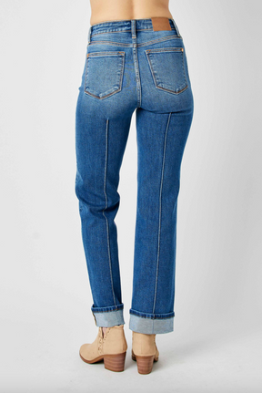 Judy Blue Front Seam Cuffed Straight Leg Jeans