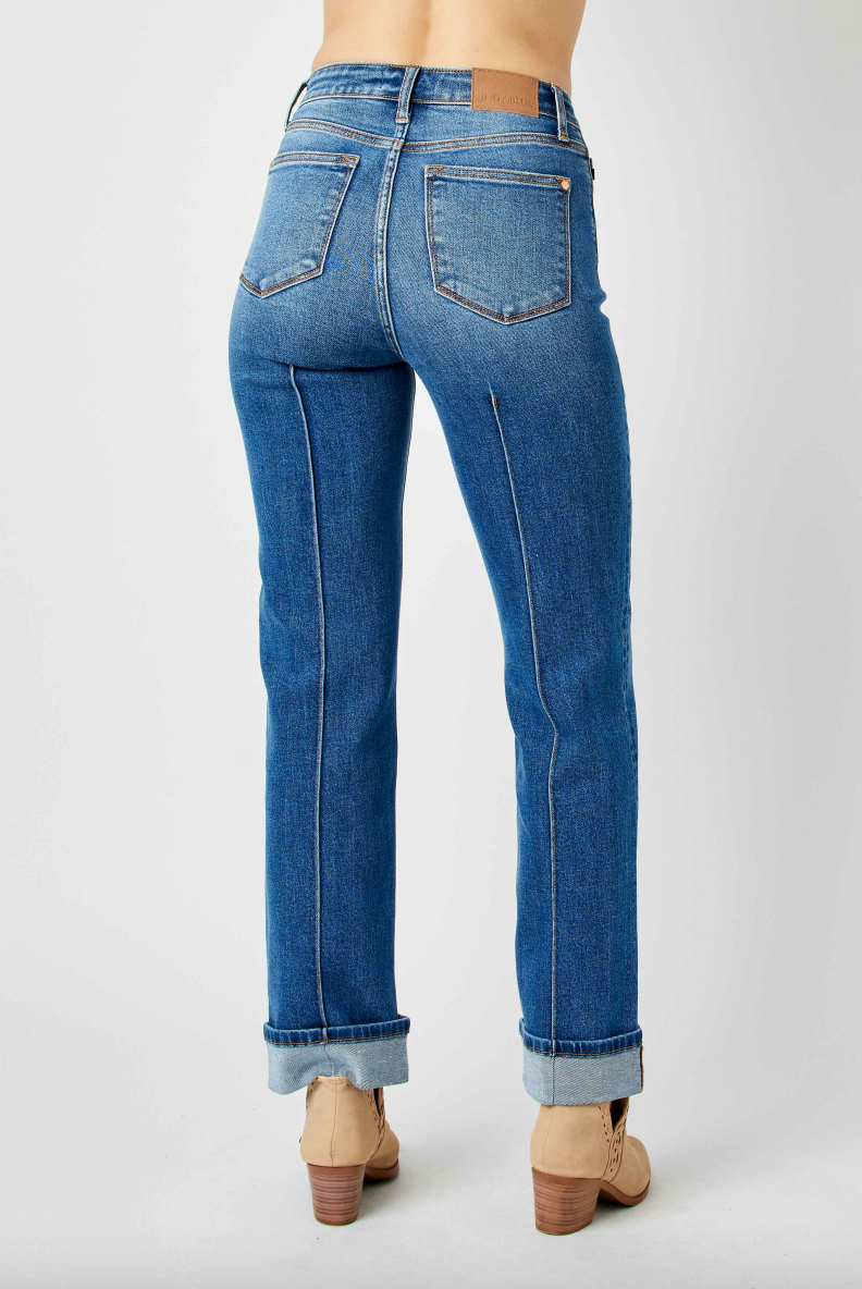 Judy Blue Front Seam Cuffed Straight Leg Jeans