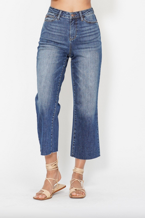 Judy Blue Embroidered Pocket Cropped Wide Leg Jeans