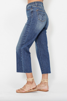 Judy Blue Embroidered Pocket Cropped Wide Leg Jeans