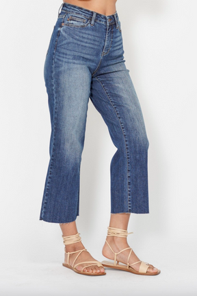 Judy Blue Embroidered Pocket Cropped Wide Leg Jeans