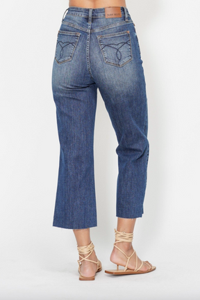 Judy Blue Embroidered Pocket Cropped Wide Leg Jeans