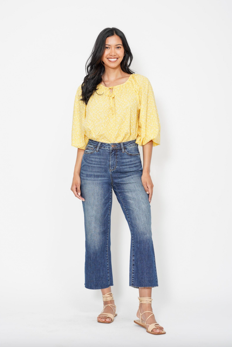 Judy Blue Embroidered Pocket Cropped Wide Leg Jeans