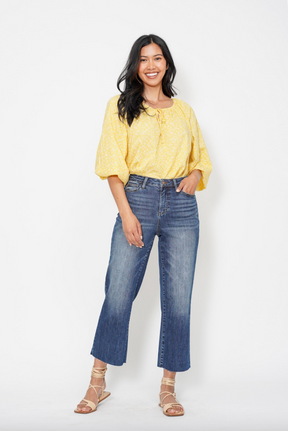 Judy Blue Embroidered Pocket Cropped Wide Leg Jeans