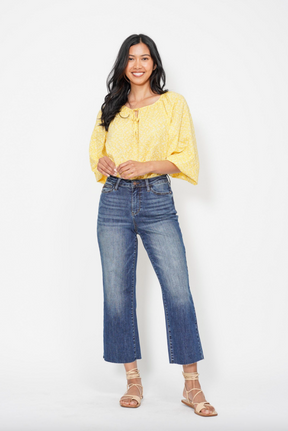 Judy Blue Embroidered Pocket Cropped Wide Leg Jeans