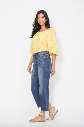 Judy Blue Embroidered Pocket Cropped Wide Leg Jeans