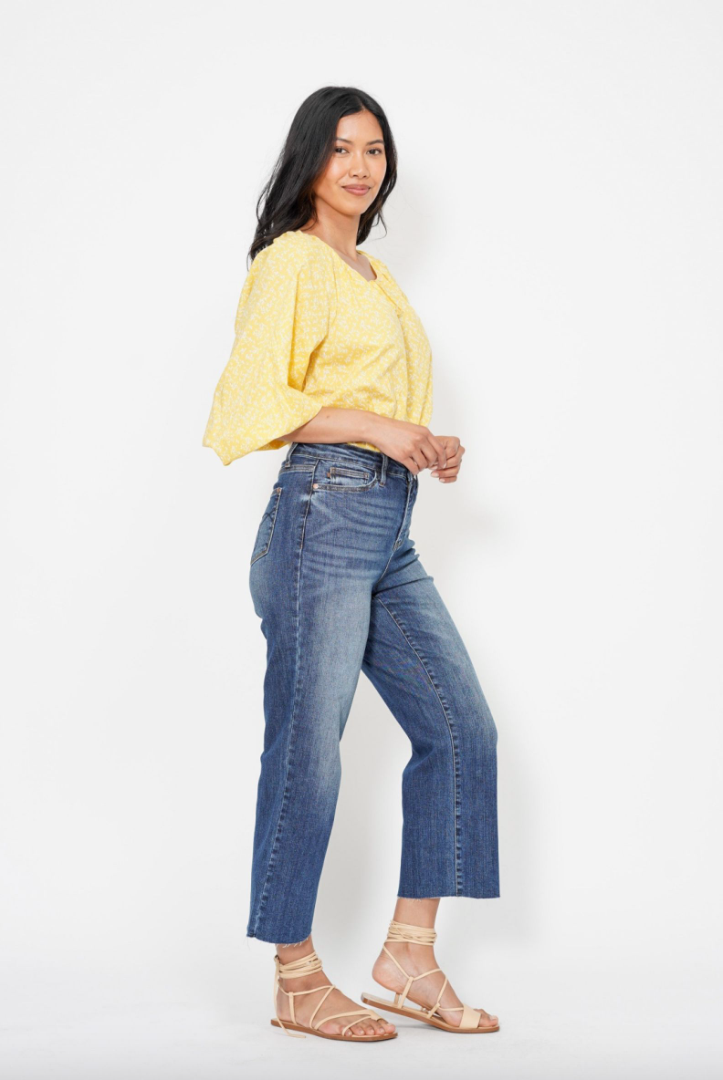 Judy Blue Embroidered Pocket Cropped Wide Leg Jeans