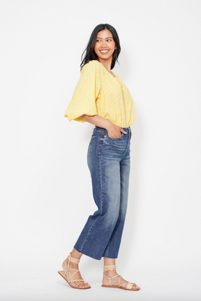 Judy Blue Embroidered Pocket Cropped Wide Leg Jeans