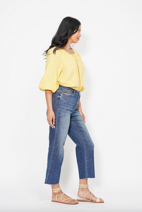 Judy Blue Embroidered Pocket Cropped Wide Leg Jeans