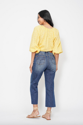 Judy Blue Embroidered Pocket Cropped Wide Leg Jeans