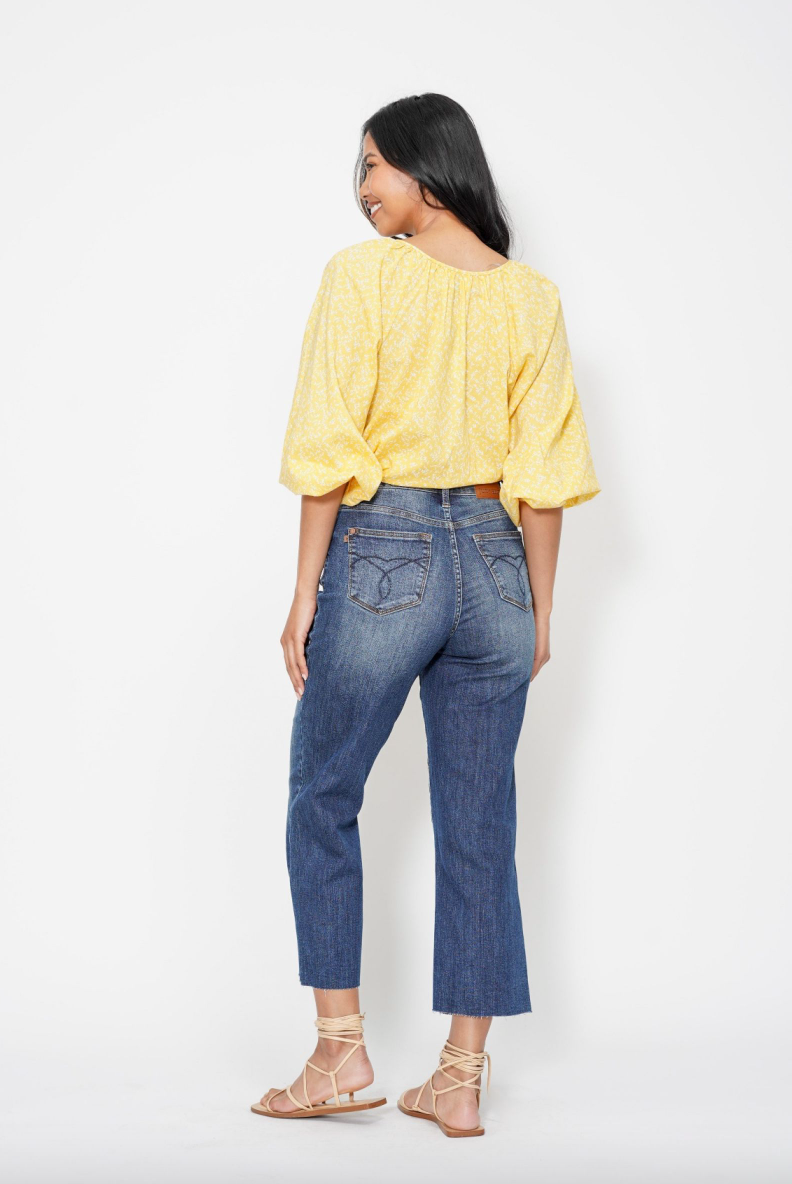 Judy Blue Embroidered Pocket Cropped Wide Leg Jeans