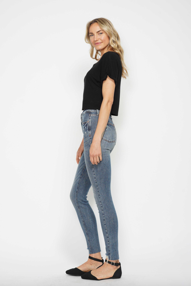 Judy Blue Tummy Control Vintage Wash Destroy Hem Skinny Jeans