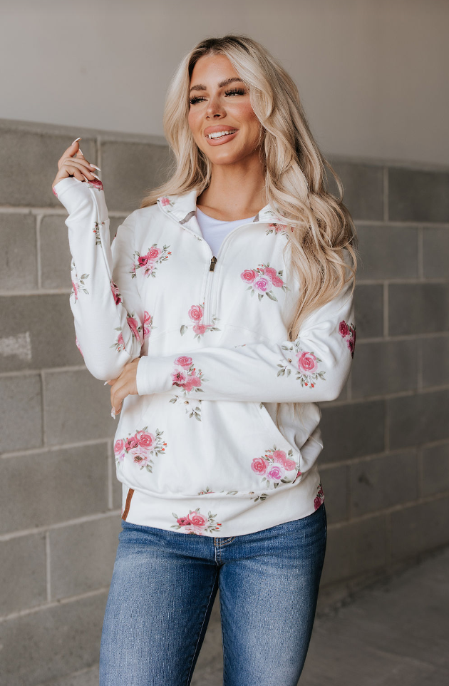 Ampersand Avenue Halfzip Sweatshirt - Garden Bloom