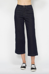 Judy Blue Braided Cropped Wide Leg Jeans - Dark Wash