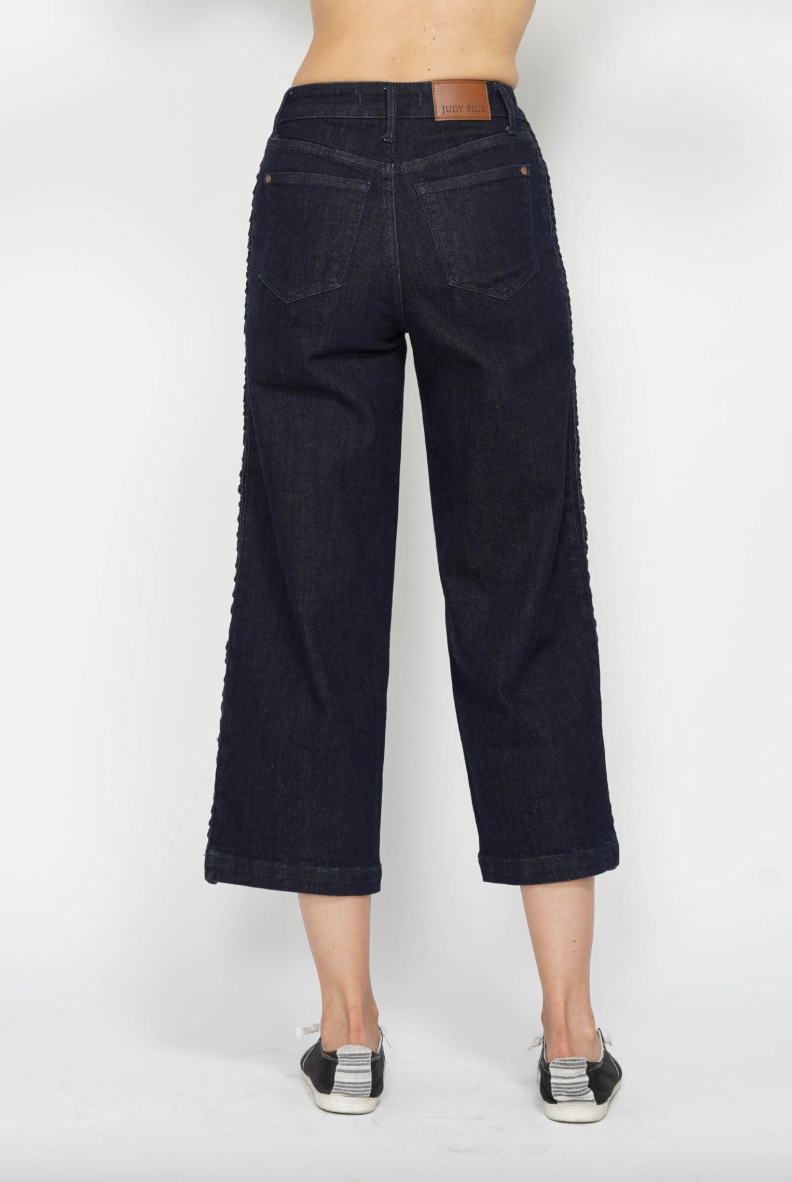 Judy Blue Braided Cropped Wide Leg Jeans - Dark Wash