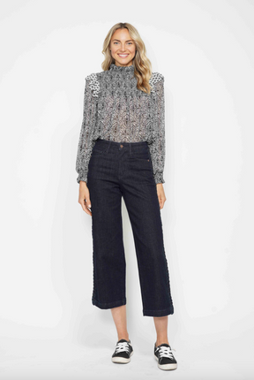 Judy Blue Braided Cropped Wide Leg Jeans - Dark Wash