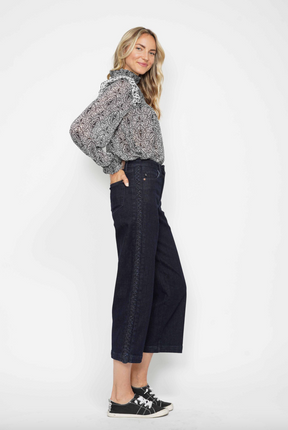 Judy Blue Braided Cropped Wide Leg Jeans - Dark Wash