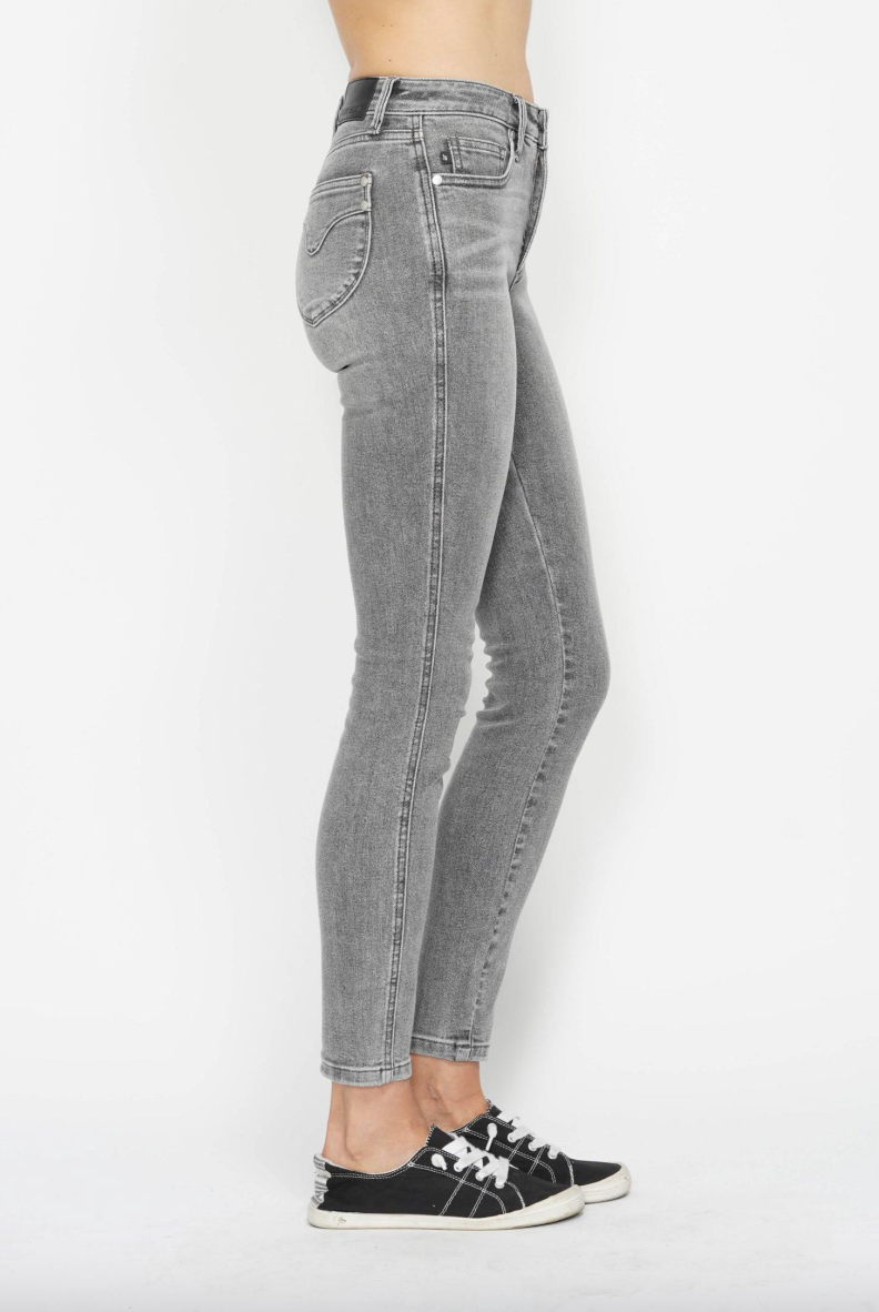 Judy Blue Tummy Control Shield Pocket Skinny Jeans - Grey