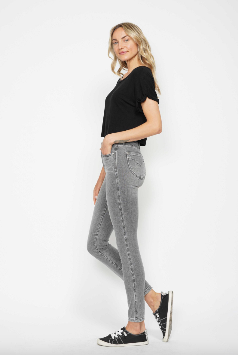 Judy Blue Tummy Control Shield Pocket Skinny Jeans - Grey