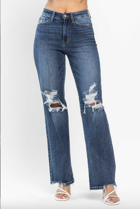 Judy Blue 90's Knee Destroy Straight Leg Jeans