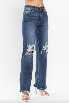 Judy Blue 90's Knee Destroy Straight Leg Jeans