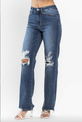 Judy Blue 90's Knee Destroy Straight Leg Jeans