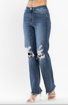 Judy Blue 90's Knee Destroy Straight Leg Jeans