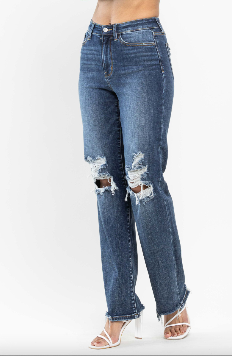 Judy Blue 90's Knee Destroy Straight Leg Jeans