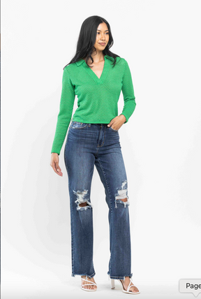 Judy Blue 90's Knee Destroy Straight Leg Jeans